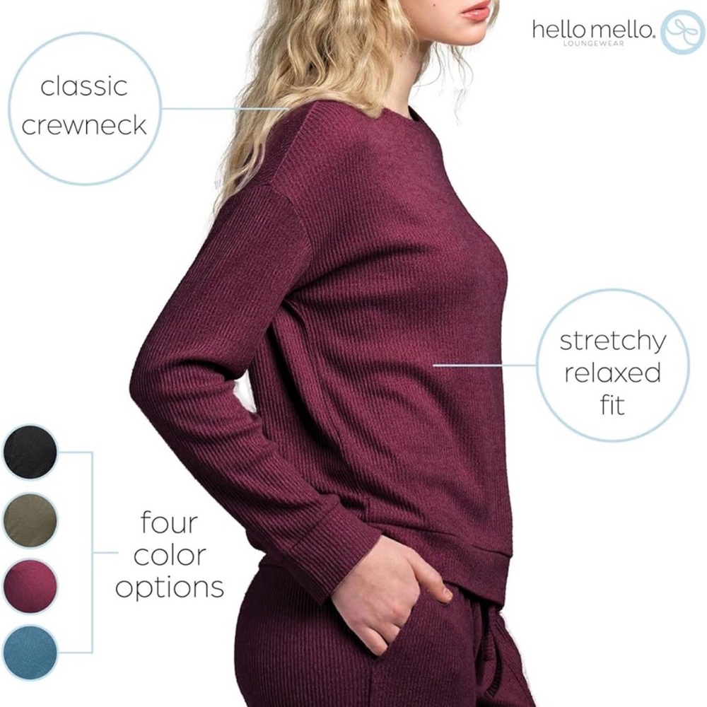 Cuddleblend Lounge Rib Knit Lightweight Soft Sweater Pajama Top Hello Mello M